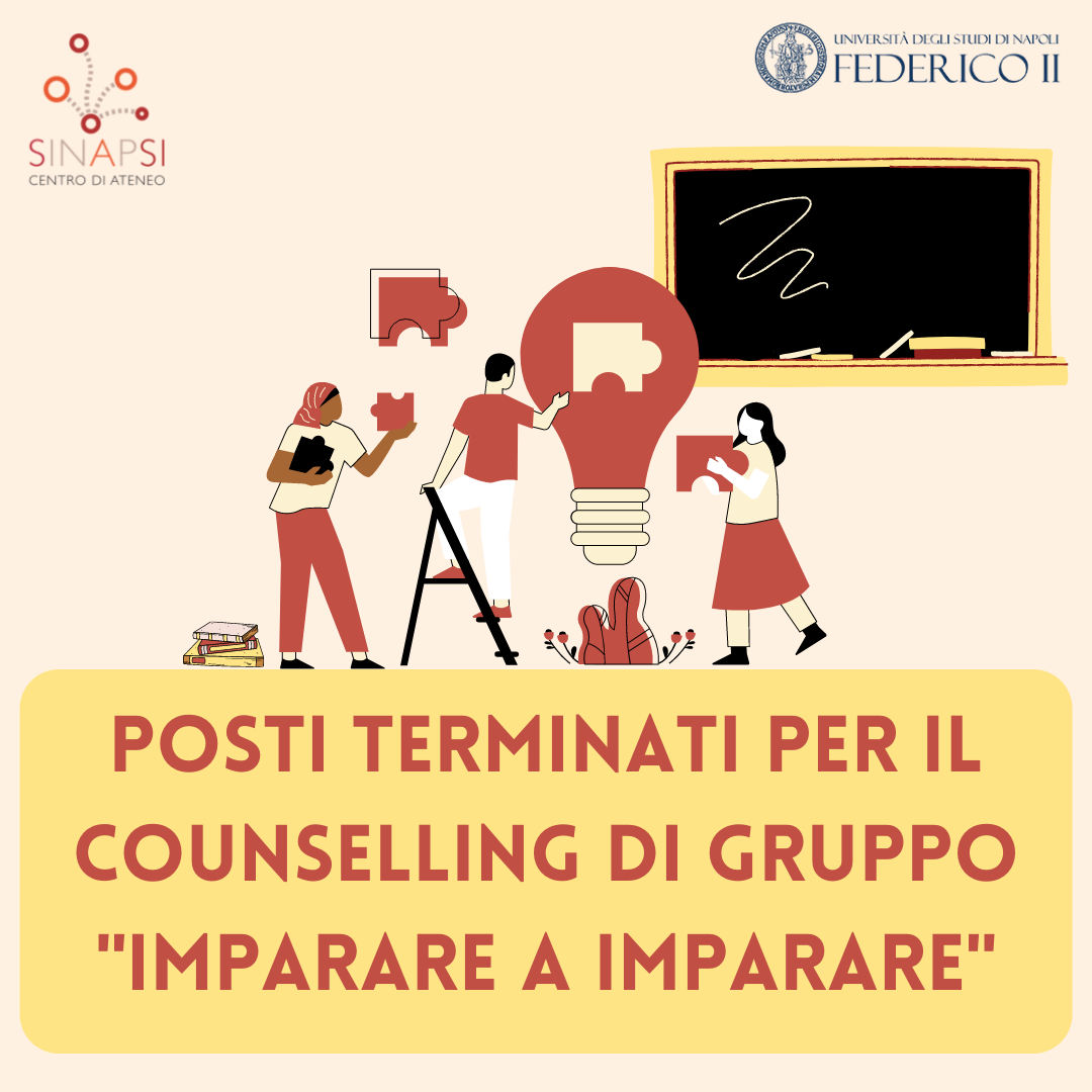 Vignetta con la scritta: Posti terminati per il percorso di counselling di gruppo "Imparare a imparare"