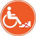 Icona con figura su sedia a ruote e gradini