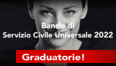 Immagine con volto di giovane donna su sfondo nero, con sovrapposta la scritta "Bando di Servizio Civile Universale 2022 - Graduatorie!" e loghi dei 50 anni del Servizio Civile e di Amesci in alto a sinistra