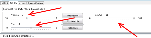 fig. 5 Controlli di Balabolka per la configurazione della voce