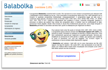 Pagina di download di Balabolka