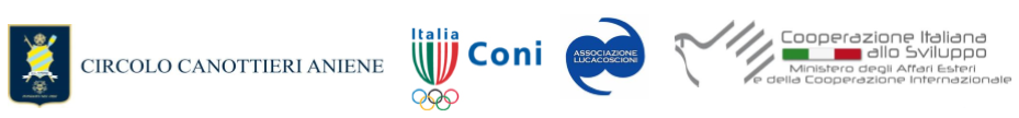 Serie di loghi: Circolo Canottieri Aniene, Coni, Associazione Lucacoscioni, Cooperazione Italiana allo Sviluppo. 