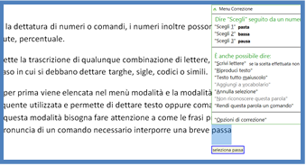 schermata di Dragon NaturallySpeaking per la scelta della parola