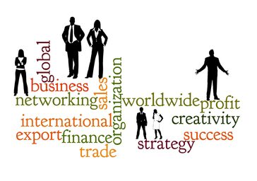 Donne e uomini con abiti da lavoro circondati da scritte sul Diversity Management