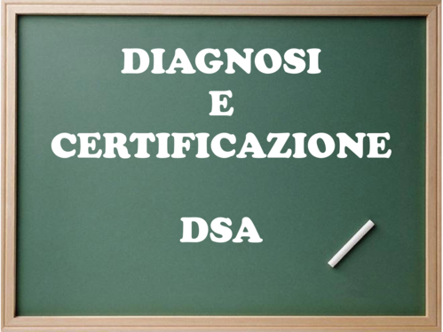 Lavagna con la scritta "Diagnosi e certificazione DSA"