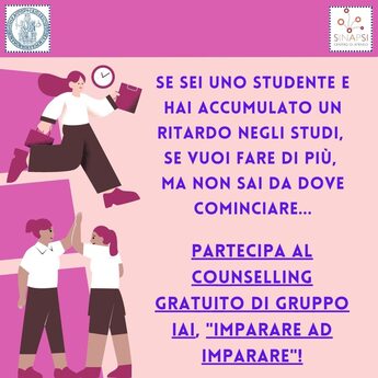 Immagine imparare ad imparare: Se sei uno studente e hai accumulato un ritardo negli studi, se vuoi fare di più ma non sai da dove cominciare... Partecipa al counselling gratuito di gruppo IAI "imparare ad imparare"