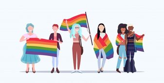 Gruppo di donne con bandiere rainbow