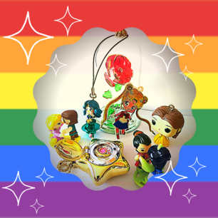 Sfondo rainbow con personaggi dei cartoni animati