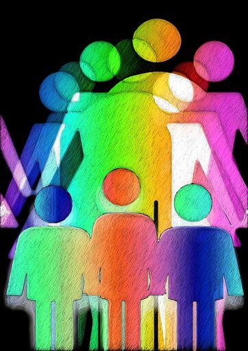 un disegno che rappresenta una famiglia con colori rainbow