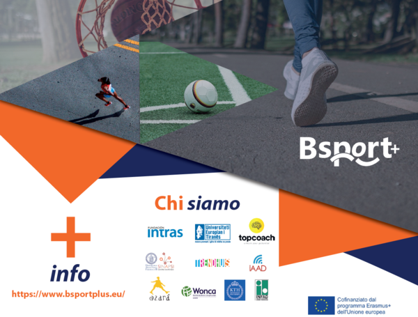 Logo del progetto BSport+ con loghi dei partner e indirizzo del sito www.bsportplus.eu