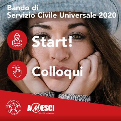 Immagine di una volontaria con la scritta: Bando di Servizio Civile Universale 2020 - Start Colloqui