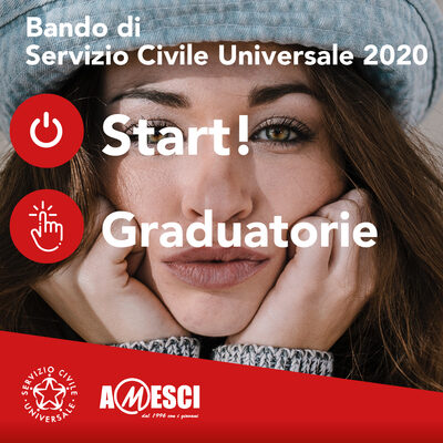Immagine di una volontaria con la scritta: Bando di Servizio Civile Universale 2020 - Start Graduatorie