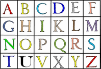 Tabella con lettere dell'alfabeto colorate