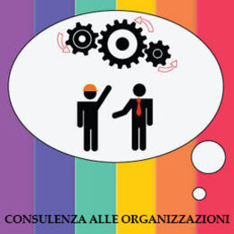 l'immagine rappresenta il servizio di consulenza alle organizzazioni attraverso due omini stilizzati che riflettono insieme