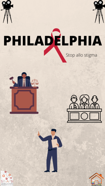 Copertina che rappresenta persone in tribunale, riprendendo una scena del film Philadelphia