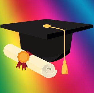 Sfondo rainbow con cappello e pergamena di laurea