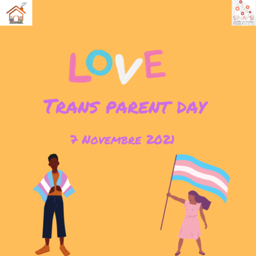 Immagine che rappresenta due persone con la bandiera trans